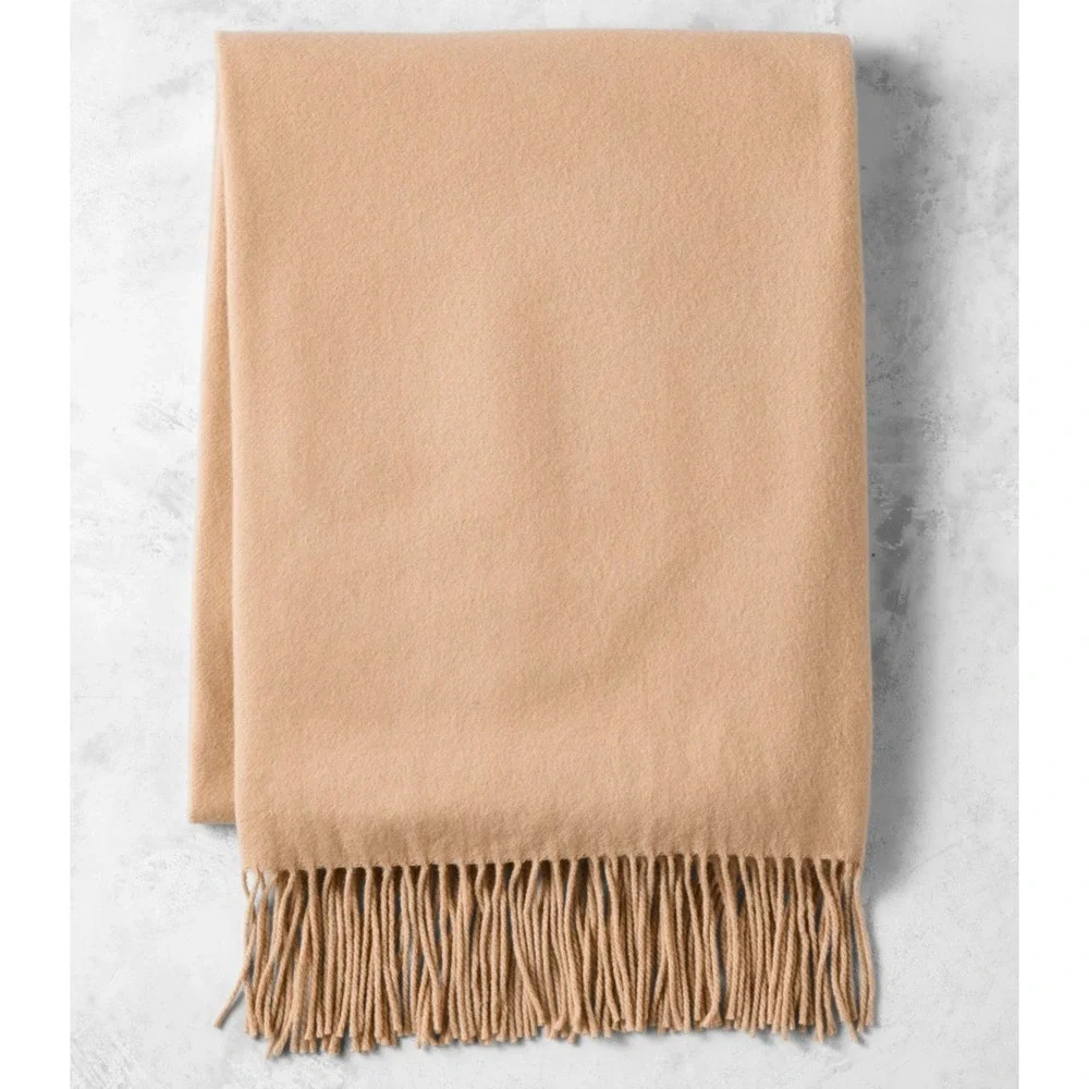 Williams Sonoma Throw Blanket Womens OS Fringe Camel Cashmere Classic